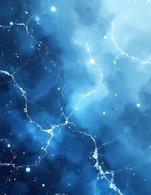 The primary subject of the image is a blue and white background with a pattern of lightning bolts. The setting appears to be a space-themed environment, possibly a futuristic or celestial scene. The visual style of the image is digital art, as it features a detailed and intricate pattern of lightning bolts. The dominant colors in the image are blue and white, creating a sense of calmness and tranquility.