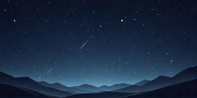The primary subject of the image is a night sky filled with stars. The setting is a mountainous landscape, with the mountains visible in the background. The visual style is a digital art or illustration, creating a serene and peaceful atmosphere. The colors are predominantly dark, with the stars and the mountain range providing the main focus of the image.