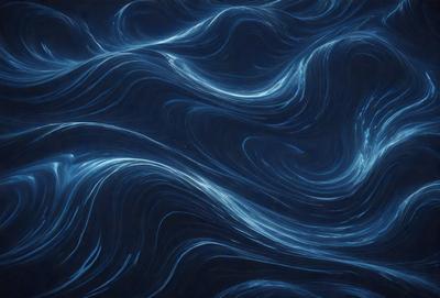 The primary subject of the image is a blue ocean with waves. The setting is the ocean, and the visual style is a digital art or illustration. The dominant colors are blue and white, creating a serene and calming atmosphere.
