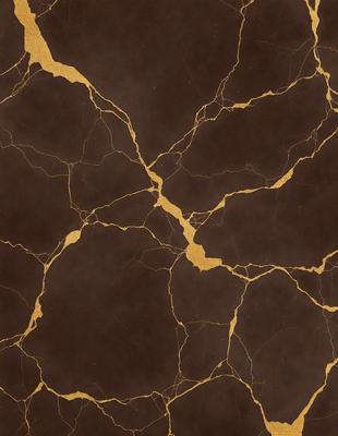 The primary subject of the image is a brown marble wall with gold accents. The setting is a room with a brown marble floor. The visual style is a close-up of the marble wall, showcasing its texture and gold accents. The colors and mood of the image are warm and earthy, with the gold accents adding a touch of luxury and sophistication.