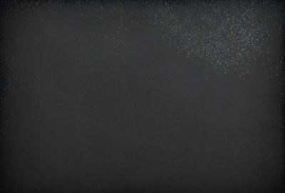 The primary subject of the image is a black background with a few white specks. The setting is a dark room, and the visual style appears to be a digital art or illustration. The colors are predominantly black and white, creating a moody atmosphere.
