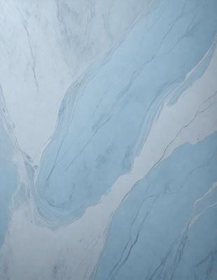 The primary subject of the image is a large, white marble tile with a blue and white pattern. The setting is a bathroom, as indicated by the presence of the marble tile. The visual style is a close-up of the tile, showcasing its intricate design. The colors and mood of the image are predominantly blue and white, creating a clean and elegant atmosphere.