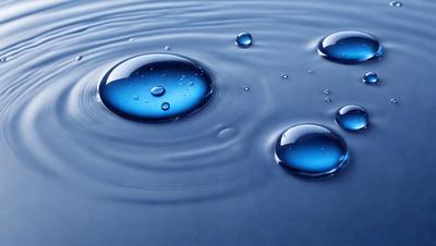 The primary subject of the image is a blue bubble floating on a blue surface. The setting appears to be a blue ocean, and the visual style is a close-up of the bubble. The dominant colors in the image are blue, and the overall atmosphere is serene and calming.