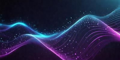 The primary subject of the image is a colorful, swirling, and flowing pattern. The setting is a dark background, which contrasts with the vibrant colors of the pattern. The visual style is a combination of digital art and illustration, creating a dynamic and eye-catching design. The colors and mood of the image are predominantly purple and blue, giving it a calming and soothing atmosphere.