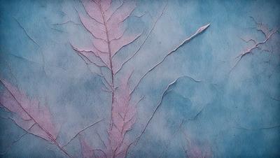 The primary subject of the image is a purple leaf, which is the main object, scene, or focus of the image. The setting or background features a blue surface, which adds to the overall atmosphere of the image. The visual style of the image is a combination of photo and digital art, creating a unique and artistic representation of the purple leaf. The colors and mood of the image are predominantly purple and blue, giving it a calm and serene appearance.
