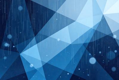 The primary subject of the image is a blue and white geometric pattern. The setting is a dark blue background, which creates a contrasting and moody atmosphere. The visual style is a digital art or illustration, as it is a well-defined and intricate pattern. The colors and mood of the image are predominantly dark and dramatic, with the blue and white pattern standing out against the dark background.