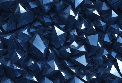 The primary subject of the image is a large number of blue triangles, which are arranged in a visually appealing manner. The setting is a blue background, which complements the blue triangles. The visual style is a combination of digital art and illustration, creating a unique and eye-catching pattern. The dominant colors are blue, and the overall atmosphere is one of creativity and artistic expression.