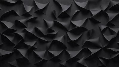 The primary subject of the image is a black wall with a pattern of white shapes on it. The setting is a room with a black background, and the visual style appears to be a combination of a photo and digital art. The dominant colors are black and white, creating a bold and striking visual effect. The overall atmosphere of the image is modern and contemporary.