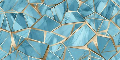 The primary subject of the image is a blue marble wall with a gold pattern. The setting is a room with a blue marble wall, and the visual style is a combination of digital art and illustration. The dominant colors are blue and gold, creating a luxurious and elegant atmosphere.