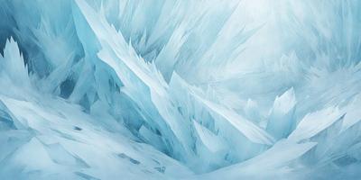 The primary subject of the image is a large, blue, icy mountain with a lot of ice and snow. The setting is a snowy mountain range, and the visual style is a digital art or illustration. The dominant colors are blue and white, creating a cold and icy atmosphere.