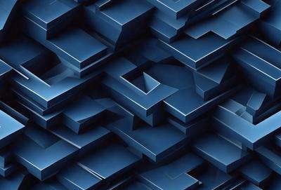 The primary subject of the image is a blue geometric pattern, which appears to be a digital art or illustration. The setting is a blue background, and the visual style is a combination of digital art and illustration. The dominant colors in the image are blue and black, creating a modern and sophisticated atmosphere.