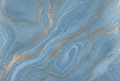 The primary subject of the image is a blue and gold marbled surface, which appears to be a marble tile or a blue and gold marbled wall. The setting is a room with a blue and gold marbled surface, which serves as the background. The visual style of the image is a close-up of the marbled surface, showcasing its intricate patterns and colors. The dominant colors in the image are blue and gold, creating a luxurious and elegant atmosphere.