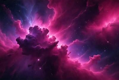The primary subject of the image is a large, pink, purple, and red cloud. The cloud is surrounded by a vibrant pink background, which adds to the overall atmosphere of the scene. The visual style of the image is a combination of photo and digital art, creating a unique and captivating representation of the cloud. The colors and mood of the image are predominantly pink and purple, giving it a warm and inviting feel.