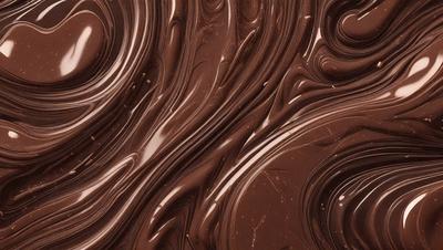 The primary subject of the image is a close-up of a chocolate fountain, showcasing its rich and smooth texture. The setting is a kitchen, with the fountain placed on a counter. The visual style is a close-up, capturing the details of the chocolate. The dominant colors are brown and black, creating a warm and indulgent atmosphere.