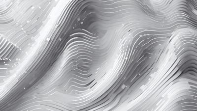 The primary subject of the image is a large, three-dimensional structure made of white, interconnected blocks. The setting is a gray, textured surface, which adds depth and complexity to the scene. The visual style is a combination of digital art and illustration, creating a unique and intricate design. The colors and mood of the image are predominantly gray and white, giving it a modern and minimalist appearance.