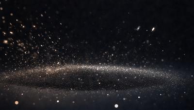 The primary subject of the image is a bright, shiny, and sparkling object, possibly a light source or a reflection of a light source. The setting is a dark background, which contrasts with the brightness of the main subject. The visual style appears to be a photo, as the image captures the details and texture of the sparkling object. The colors and mood of the image are predominantly dark and moody, with the bright sparkling object being the main focal point.