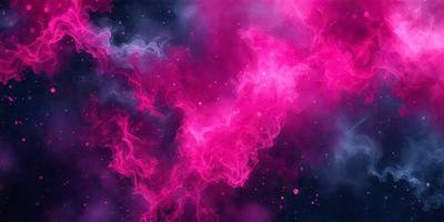 The primary subject of the image is a pink and purple nebula, which is a cloud of gas and dust in space. The setting is a dark, starry sky, with the nebula as the main focus. The visual style is a digital art or illustration, creating a vibrant and colorful atmosphere. The dominant colors are pink and purple, giving the image a warm and luminous mood.