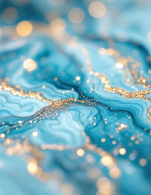 The primary subject of the image is a blue and gold swirling pattern, which appears to be a digital art or illustration. The setting is a blue background, and the visual style is a mix of digital art and illustration. The dominant colors are blue and gold, creating a vibrant and lively atmosphere.