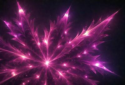 The primary subject of the image is a large, brightly colored, and intricately designed flower. The flower is the main focus of the image, and it is set against a dark background. The visual style of the image is a combination of photo and digital art, creating a vibrant and eye-catching display. The dominant colors in the image are pink and purple, giving the flower a lush and vivid appearance. The overall atmosphere of the image is one of beauty and elegance, with the flower standing out