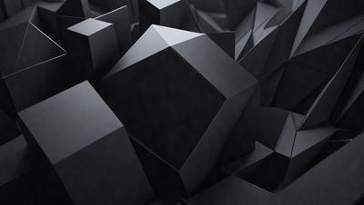 The primary subject of the image is a black and white photo of a large number of black cubes. The setting is a dark room, and the visual style is a black and white photo. The dominant colors are black and white, and the overall atmosphere is mysterious and intriguing.