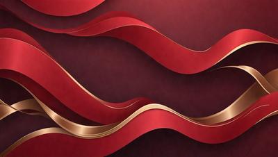 The primary subject of the image is a red, curved, and wavy surface. The setting is a red background, and the visual style appears to be a digital art or illustration. The dominant colors are red and gold, creating a bold and vibrant atmosphere.