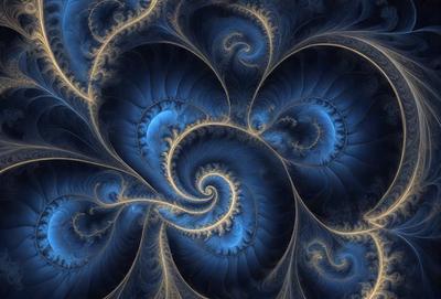 The primary subject of the image is a blue spiral pattern, which is the main object, scene, or focus of the image. The setting or background features a blue and yellow swirl pattern, which adds to the visual style of the image. The colors and mood of the image are predominantly blue and yellow, creating a vibrant and lively atmosphere.