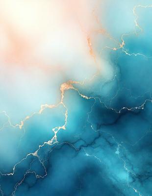 The primary subject of the image is a blue and white cloudy sky. The setting is a cloudy sky with a blue background. The visual style is a digital art or illustration, creating a vibrant and dynamic atmosphere. The dominant colors are blue and white, with the blue sky and white clouds creating a sense of depth and movement.