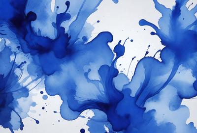 The primary subject of the image is a blue splash of paint, which is the main focus of the scene. The setting is a white background, which provides a clean and uncluttered environment for the artwork. The visual style of the image is a digital art or illustration, as it appears to be a digital painting or drawing. The dominant colors in the image are blue and white, creating a calm and serene atmosphere.
