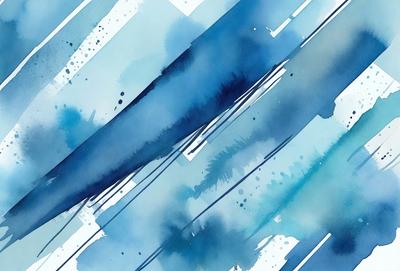 The primary subject of the image is a blue and white painting of a waterfall. The setting is a blue and white background, which complements the painting. The visual style is a watercolor painting, giving it a unique and artistic appearance. The dominant colors are blue and white, creating a serene and calming atmosphere.