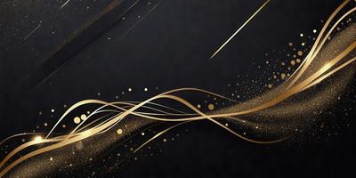 The primary subject of the image is a gold and black swirl pattern. The setting is a black background, and the visual style is a digital art or illustration. The dominant colors are gold and black, creating a bold and striking appearance.