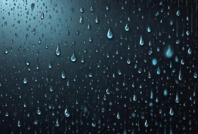 The primary subject of the image is a rainy day, as evidenced by the rain-soaked sky and the numerous droplets of water falling from it. The setting is a dark, cloudy sky, which adds to the overall mood of the scene. The visual style of the image is a close-up of the rainy sky, showcasing the water droplets and the cloudy background. The colors and mood of the image are predominantly dark and moody, with the rain and clouds creating