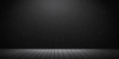The primary subject of the image is a wooden floor with a black background. The setting is a dark room, and the visual style is a black and white photo. The colors and mood of the image are predominantly dark and moody, creating a sense of mystery and depth.