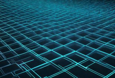 The primary subject of the image is a blue, geometric pattern. The setting is a dark background, which contrasts with the bright blue pattern. The visual style is a digital art or illustration, creating a unique and eye-catching design. The dominant colors are blue and black, giving the image a modern and sophisticated appearance.