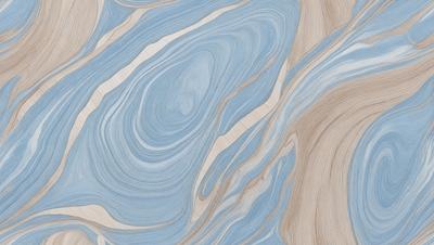 The primary subject of the image is a blue and white marbled pattern, which is the main focus of the image. The setting is a wooden surface, possibly a table or a wall, with the marbled pattern as the background. The visual style of the image is a combination of a photo and a digital art, illustration, or drawing. The dominant colors in the image are blue and white, creating a calm and soothing atmosphere.
