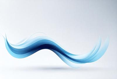 The primary subject of the image is a blue wave or a blue water-like pattern. The setting is a white background, which provides a clean and minimalist appearance. The visual style is a digital art or illustration, as the blue wave appears to be a digital creation. The colors and mood of the image are predominantly blue, creating a calm and serene atmosphere.