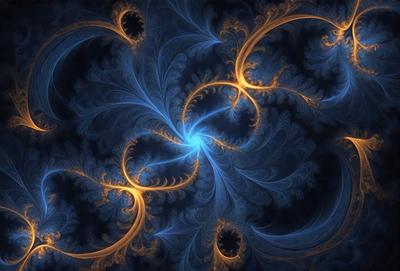 The primary subject of the image is a blue and yellow spiral pattern, which appears to be a digital art or illustration. The setting is a dark blue background, creating a contrasting effect with the vibrant colors of the spiral pattern. The visual style suggests that the image is a creative and artistic representation of the spiral pattern. The dominant colors are blue and yellow, giving the image a lively and energetic atmosphere.