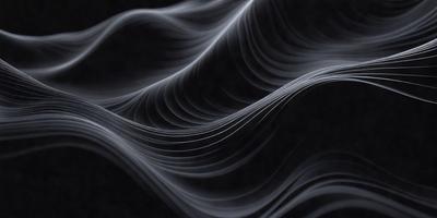The primary subject of the image is a black and white illustration of a wave. The setting is a dark background, which emphasizes the wave's shape and form. The visual style is a combination of digital art and illustration, creating a striking and artistic representation of the wave. The colors and mood are predominantly black and white, giving the image a dramatic and timeless feel.