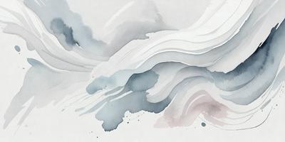 The primary subject of the image is a watercolor painting of a wave. The setting is a white background, and the visual style is a watercolor painting. The dominant colors are blue and white, creating a calm and serene atmosphere.