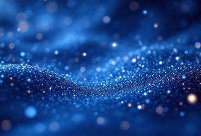 The primary subject of the image is a blue background with a pattern of bright, shining stars. The setting appears to be a night sky, with the stars creating a sense of depth and dimension. The visual style of the image is a combination of digital art and illustration, as the stars are depicted in a way that resembles a painting or drawing. The colors and mood of the image are predominantly blue, with the stars adding a touch of brightness and warmth to the overall atmosphere.