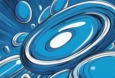The primary subject of the image is a blue circle with a white center, surrounded by a blue background. The visual style appears to be a combination of digital art and illustration, creating a unique and eye-catching design. The colors and mood of the image are predominantly blue, with a touch of white, giving it a calm and serene atmosphere.