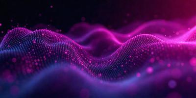 The primary subject of the image is a purple wave with a pattern of dots on it. The setting is a dark background, which contrasts with the purple wave. The visual style is a combination of digital art and illustration, creating a unique and eye-catching design. The colors and mood of the image are predominantly purple, giving it a calming and serene atmosphere.