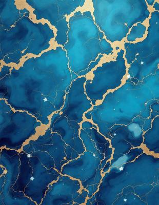 The primary subject of the image is a blue and gold mosaic pattern. The setting is a blue and gold background, which creates a visually striking contrast with the pattern. The visual style is a combination of digital art and illustration, giving the image a unique and artistic appearance. The dominant colors are blue and gold, creating a sense of luxury and sophistication.