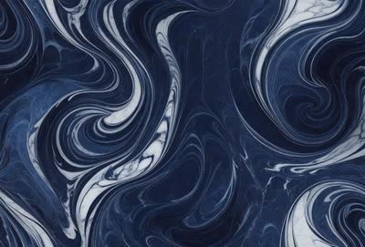 The primary subject of the image is a blue and white marble pattern. The setting is a blue background, and the visual style appears to be a digital art or illustration. The dominant colors are blue and white, creating a calm and serene atmosphere.