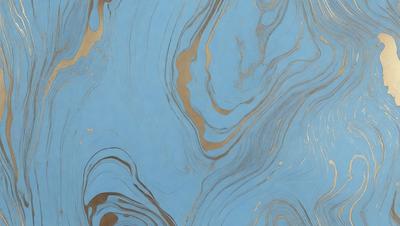 The primary subject of the image is a blue and gold swirling pattern, which appears to be a painting or a digital artwork. The setting is a blue background, and the visual style is a combination of photo and digital art. The colors and mood of the image are vibrant and lively, with the blue and gold colors creating a sense of depth and movement.