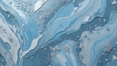 The primary subject of the image is a blue and white swirling pattern, which appears to be a painting or a digital artwork. The setting is a blue background, and the visual style is a combination of photo and digital art. The colors and mood of the image are predominantly blue and white, creating a sense of calmness and tranquility.