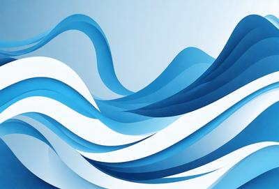 The primary subject of the image is a blue and white wave, which is the main focus of the scene. The wave is depicted in a digital art style, giving it a modern and visually appealing appearance. The setting is a blue background, which complements the colors of the wave and adds to the overall mood of the image. The colors and mood of the image are predominantly blue and white, creating a sense of calmness and tranquility.