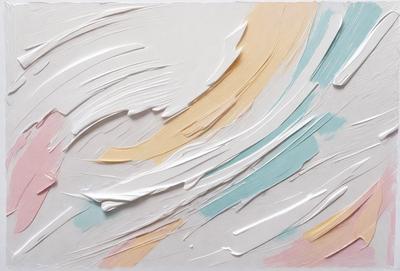 The primary subject of the image is a painting of a wave, featuring a mix of white, blue, and yellow colors. The setting is a white background, and the visual style appears to be a combination of digital art and illustration. The painting creates a sense of movement and energy, with the colors and mood evoking a sense of calmness and tranquility.