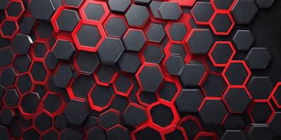 The primary subject of the image is a close-up of a red and black patterned surface. The setting appears to be a black and red honeycomb-like pattern, which gives the image a unique and visually striking appearance. The visual style of the image is a close-up, which emphasizes the intricate details of the pattern. The dominant colors in the image are red and black, creating a bold and striking visual effect.