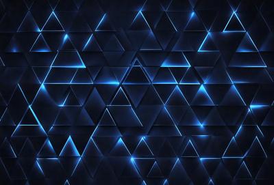 The primary subject of the image is a blue geometric pattern, which is the main object, scene, or focus of the image. The setting or background is a dark blue surface, which adds to the overall atmosphere. The visual style of the image is digital art, as it is a digital creation. The dominant colors in the image are blue and black, creating a calm and serene mood.