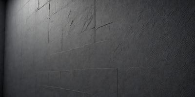 The primary subject of the image is a black wall with a textured surface. The setting is a dark room, and the visual style appears to be a photo. The dominant colors are black and grey, creating a moody atmosphere.